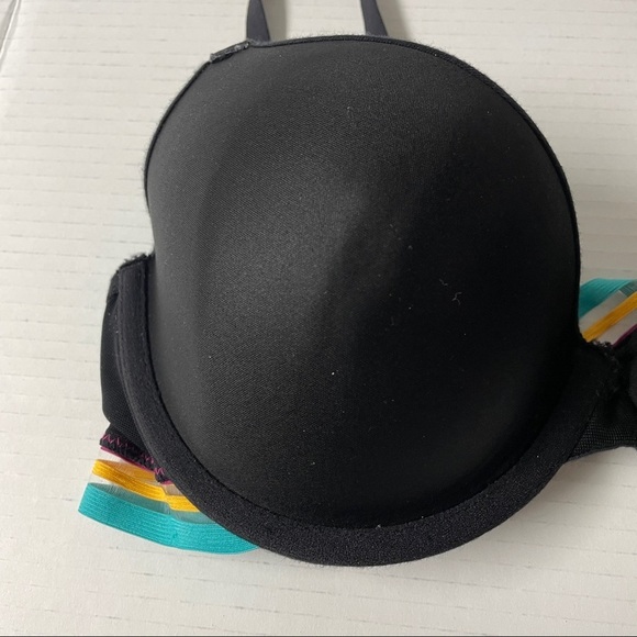 flirtitude Black and Neon Striped T-shirt Bra 38C - Picture 2 of 4